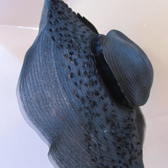 SALE Vintage Mid Century Portrait Wide Brim Black Straw Hat main image 7